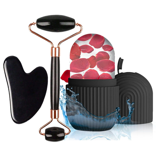 Ice Face Roller Facial Ice Roller Set, Facial Roller Gua Sha Face Tool Set,Massage Tool Roller Lifting Contouring Tool Mold Cube