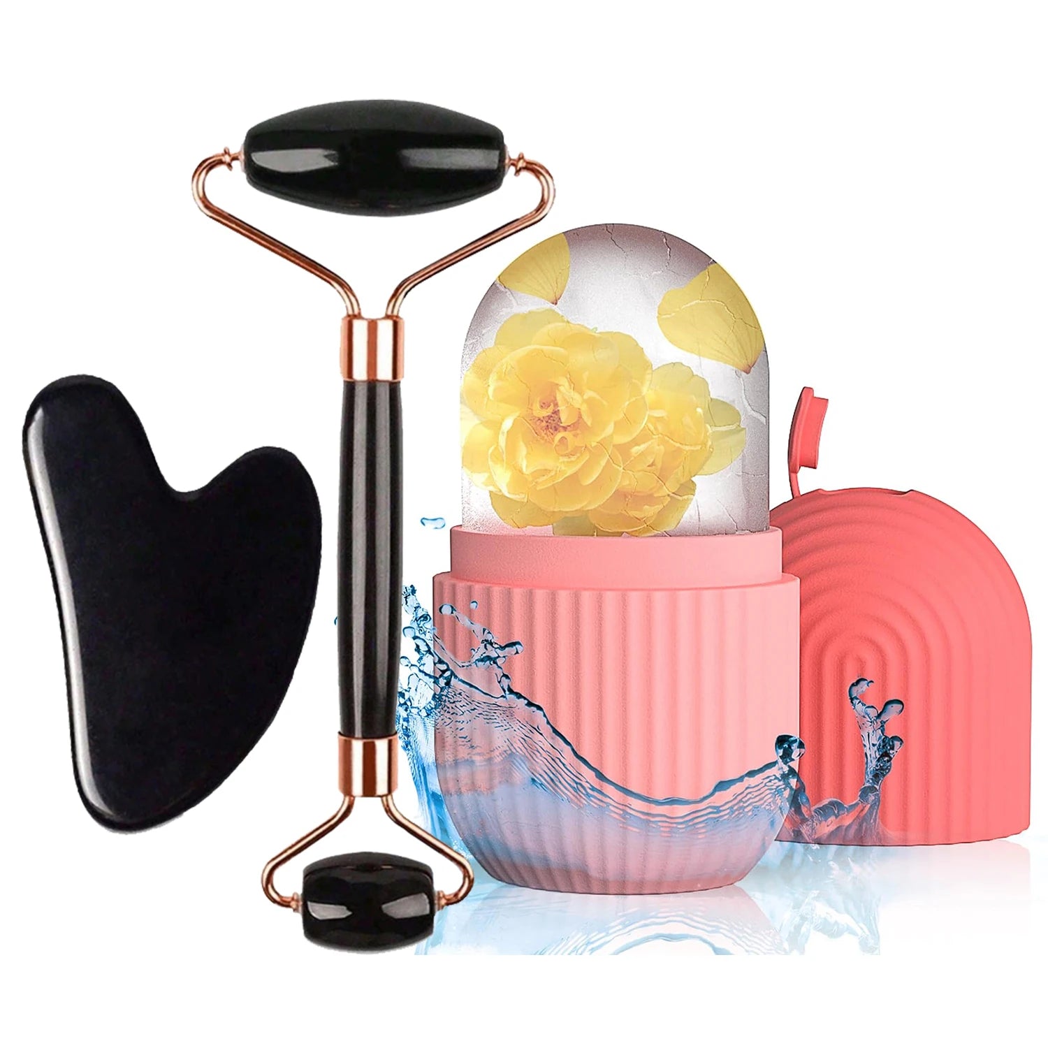 Ice Face Roller Facial Ice Roller Set, Facial Roller Gua Sha Face Tool Set,Massage Tool Roller Lifting Contouring Tool Mold Cube