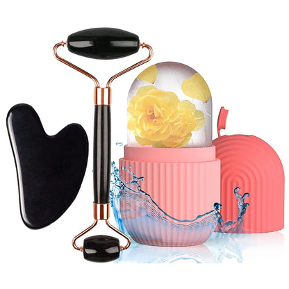 Ice Face Roller Facial Ice Roller Set, Facial Roller Gua Sha Face Tool Set,Massage Tool Roller Lifting Contouring Tool Mold Cube